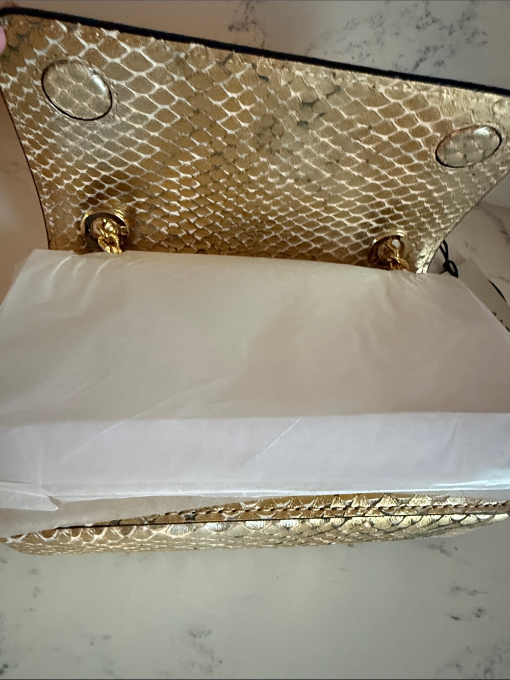 Alexis Bittar Mini Bella Python Embossed Leather Clutch Color Gold Python NWT - Picture 8 of 14